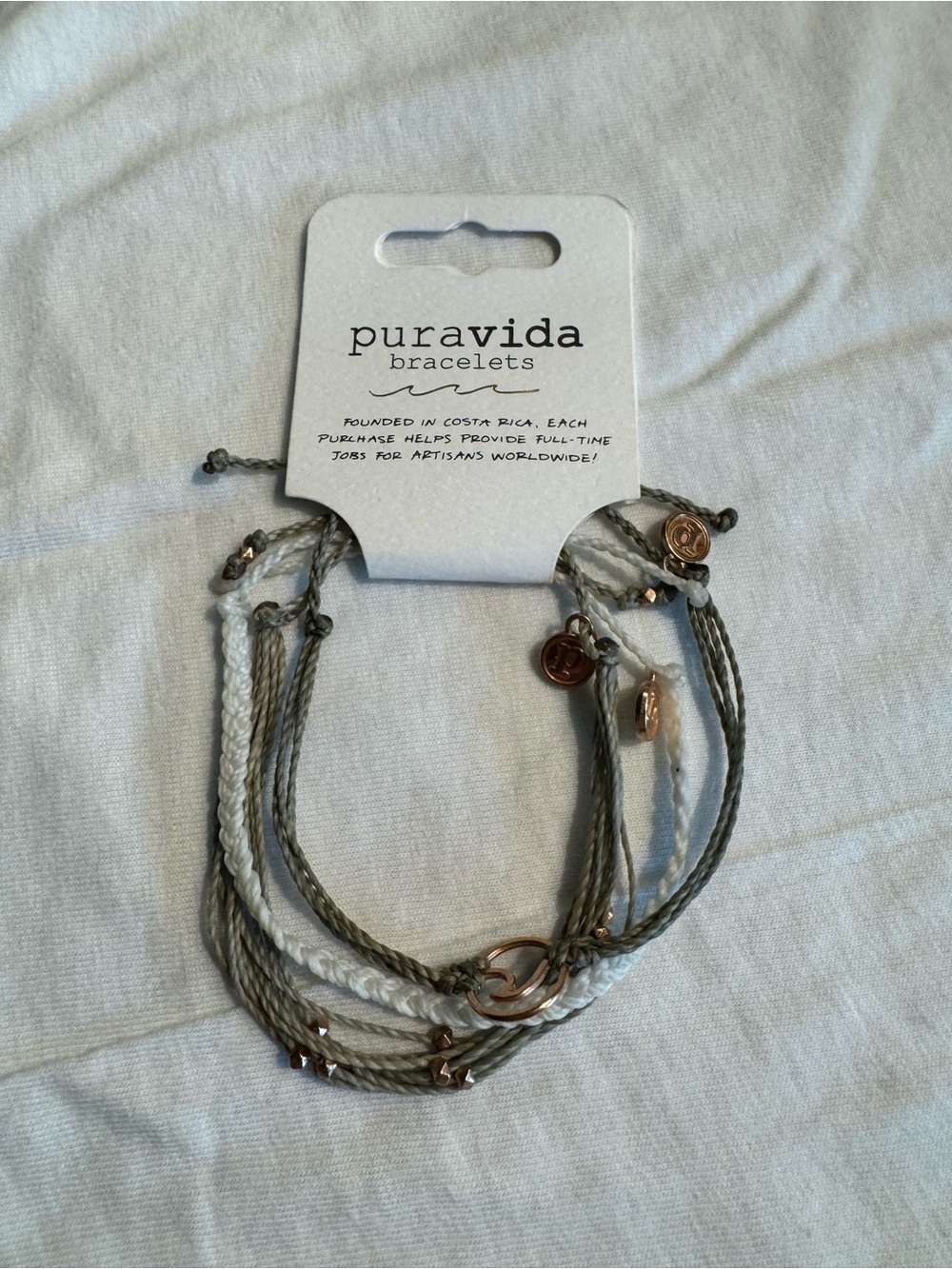 Pura Vida Olive Green and White Layered Bracelet Set with Gold Accents